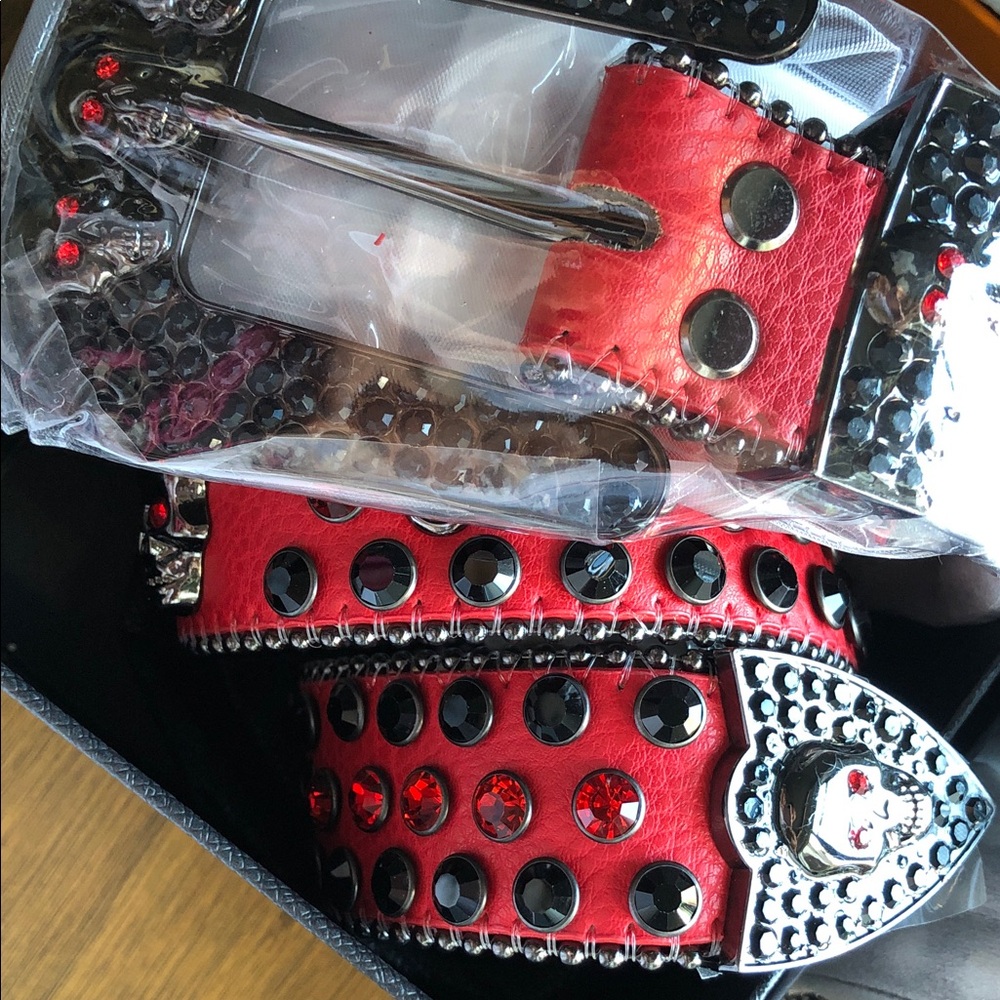 Studded Red Belt with Black Accents